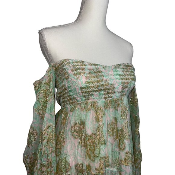 HEMANT AND NANDITA Sidra Mini Dress in Sea Green X-Small New Womens Metallic - Picture 6 of 12